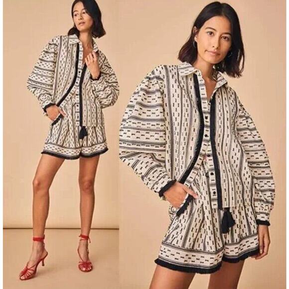 HUNTER BELL Sz XS Black Ivory Fringe Helene Clip Dot Shorts - Picture 1 of 7